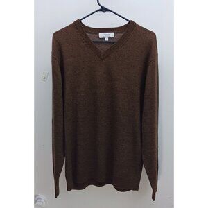 Turnbury Men's Sweater L Extra Fine Merino Wool Brown V-Neck Long Sleeve GUC
